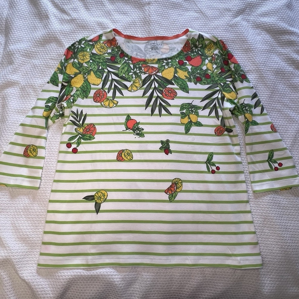 Appleseed's Green and White Striped Fruit Blouse